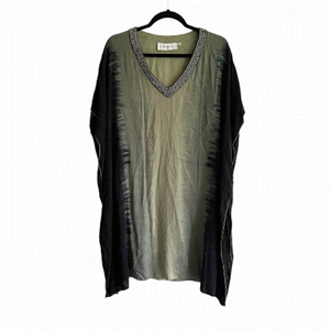 WALKER & WADE Swimwear Coverup Kaftan Kimono Tunic Green Black M